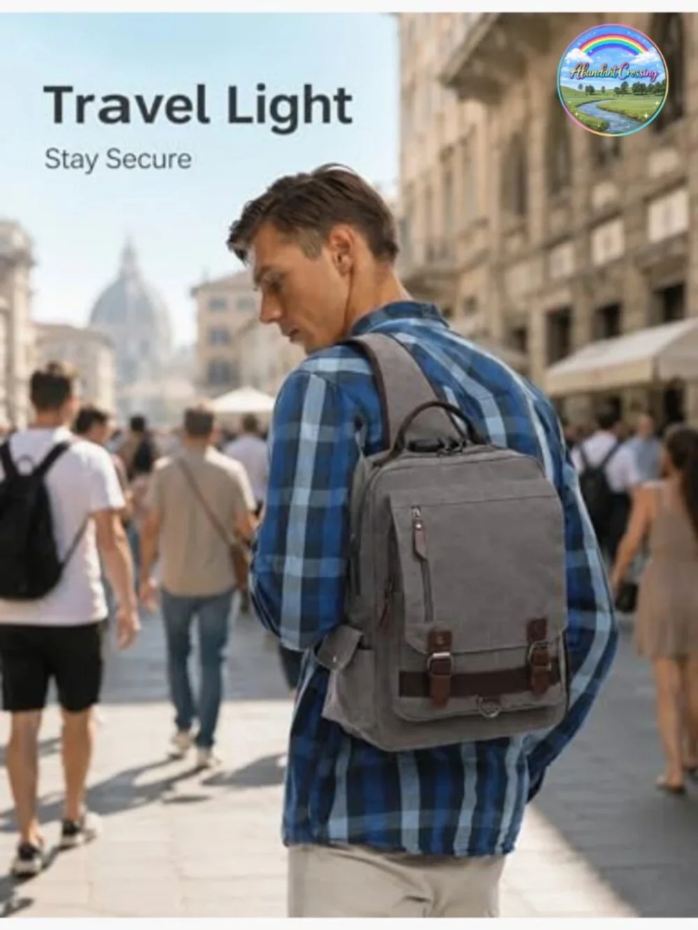 Canvas Messenger Bag with USB Charging Port, Anti-Theft